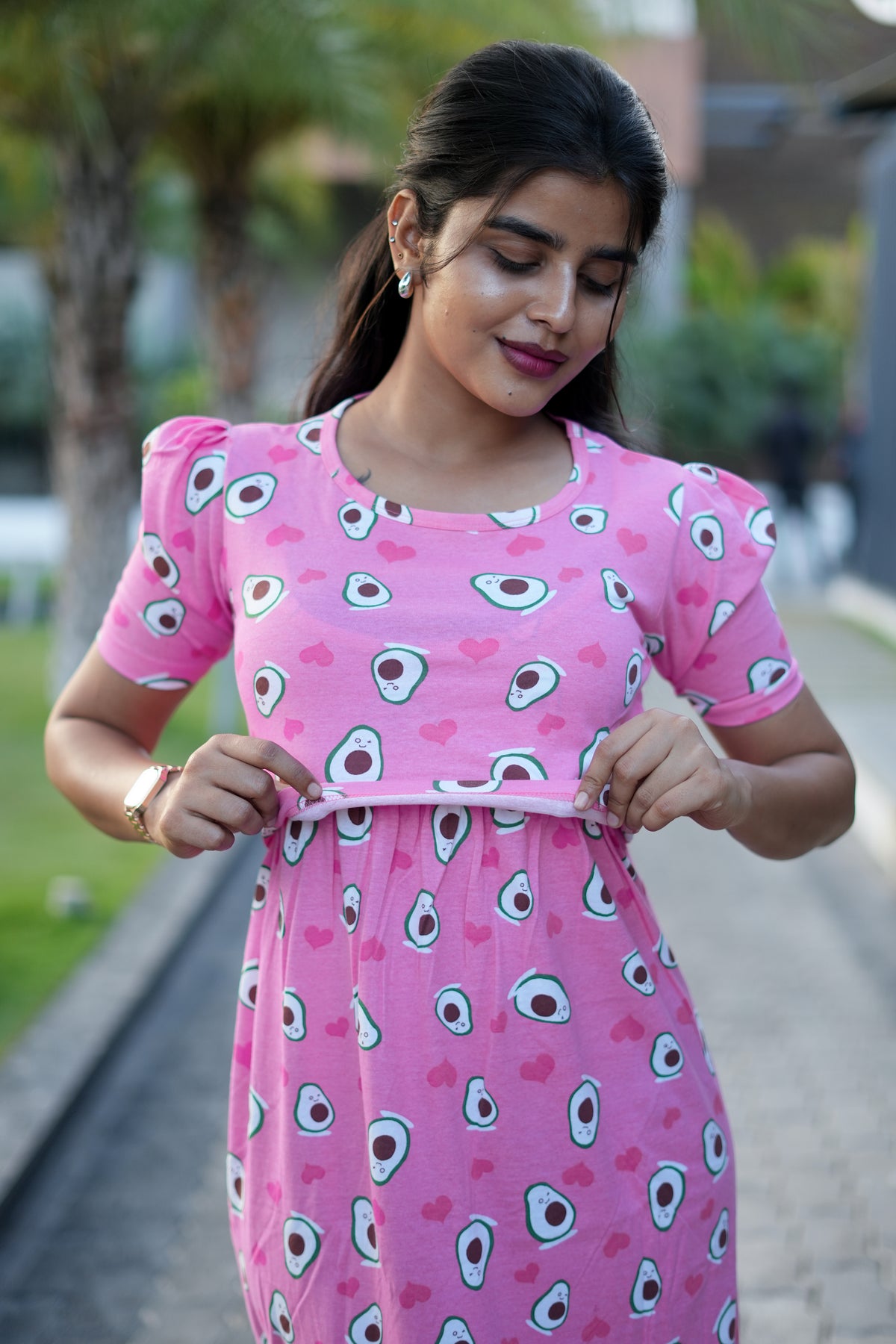 Capri Feeding Wear with Puff Sleeve Avocado