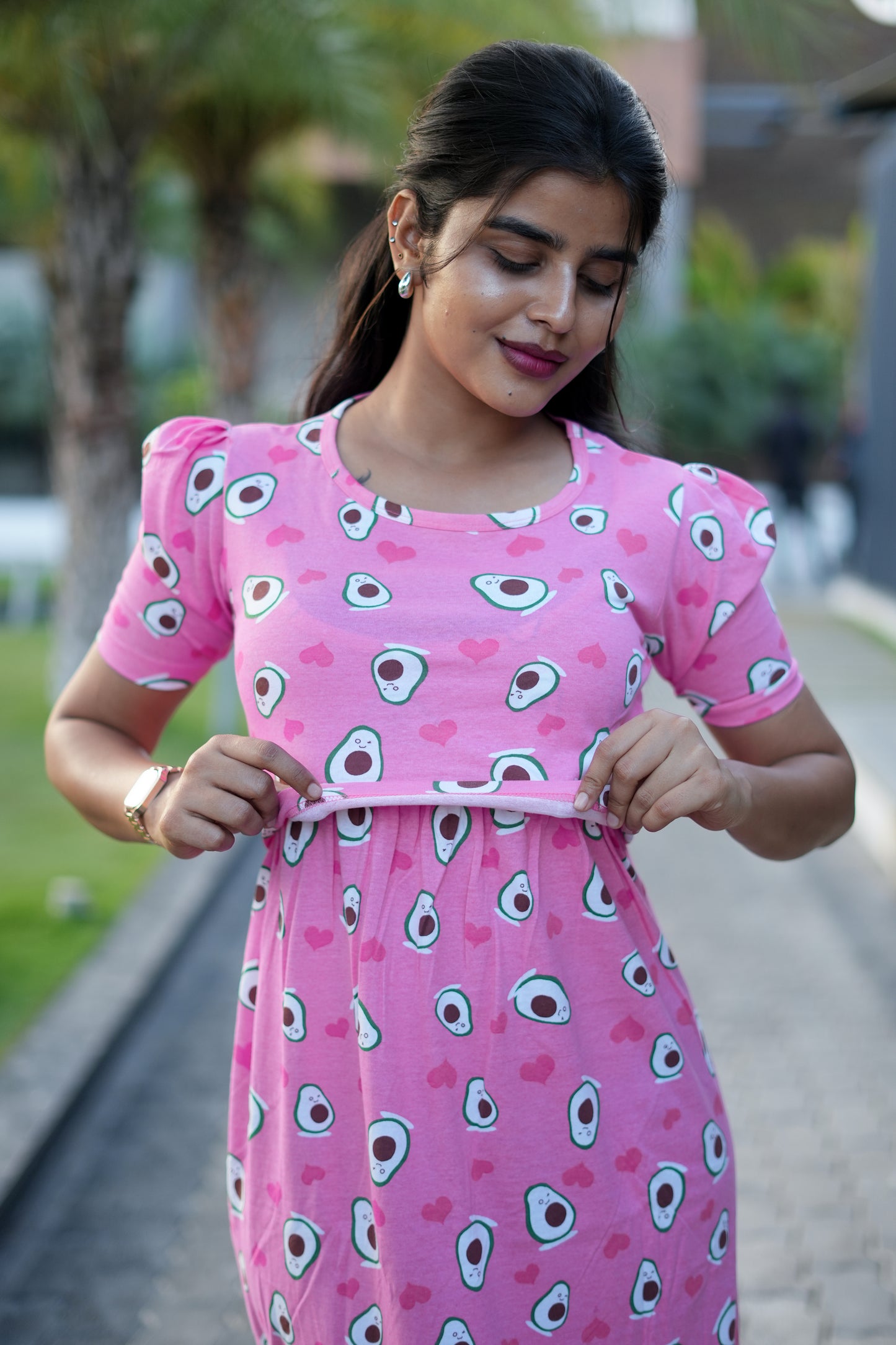 Pink Avocado Printed Feeding Maternity wear