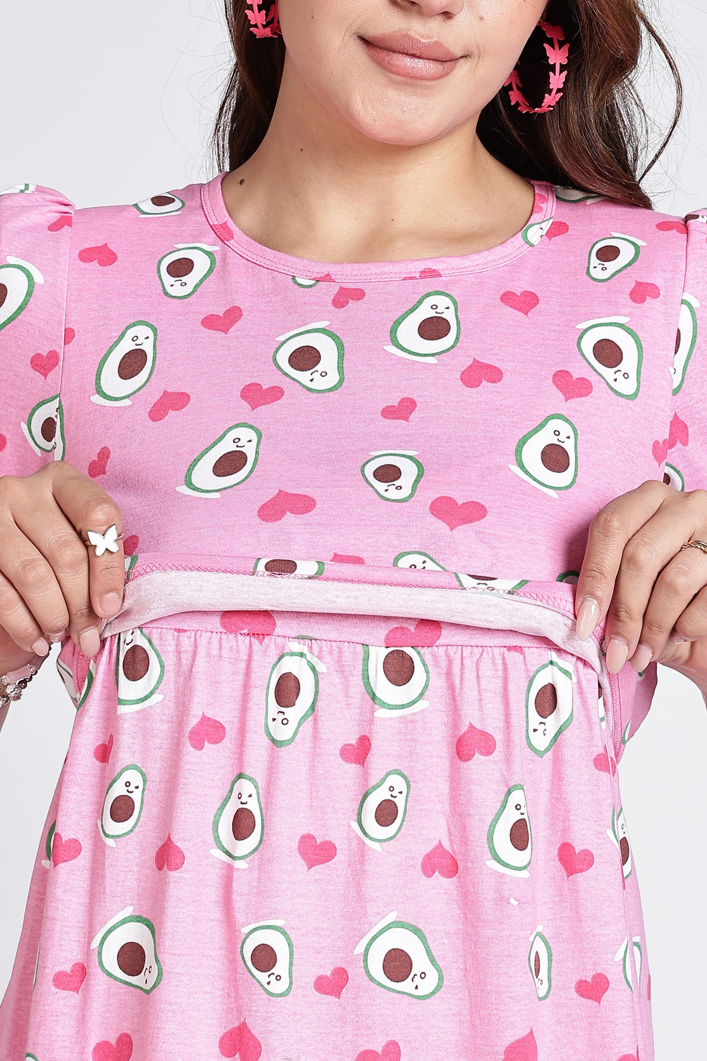 Zipless Feeding Maternity Gown- Puff sleeve 52 inches