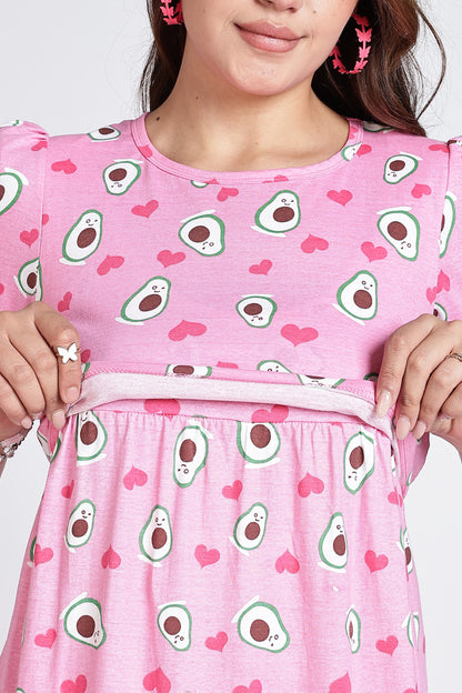 Zipless Feeding Maternity Gown- Puff sleeve 52 inches