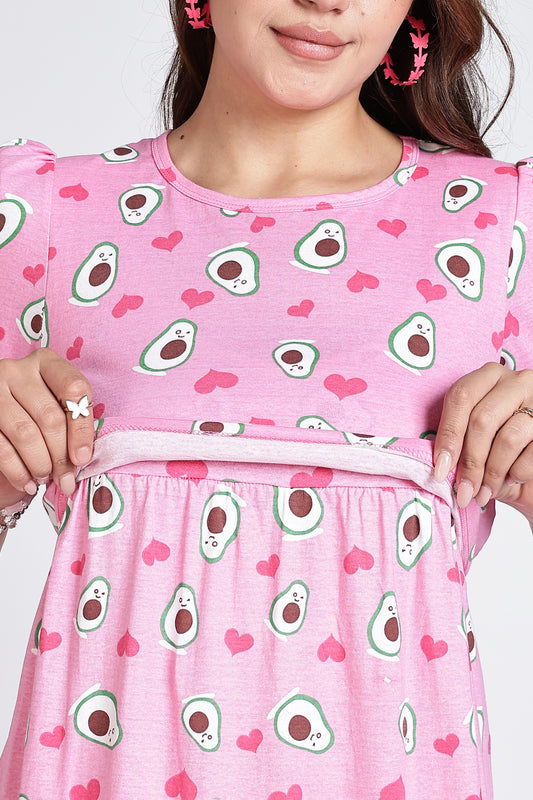 Zipless Feeding Maternity Gown- Puff sleeve 52 inches