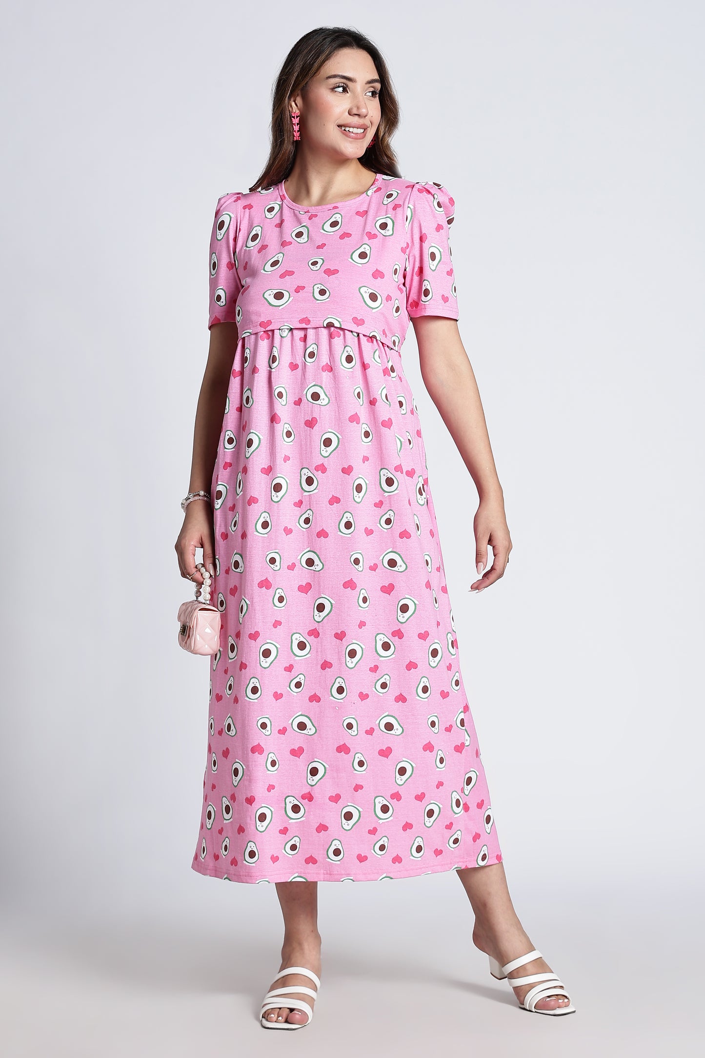 Zipless Feeding Maternity Gown- Puff sleeve 52 inches