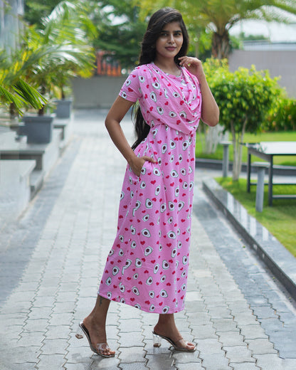 Avocado Print Pink Shawl Feeding Maxi