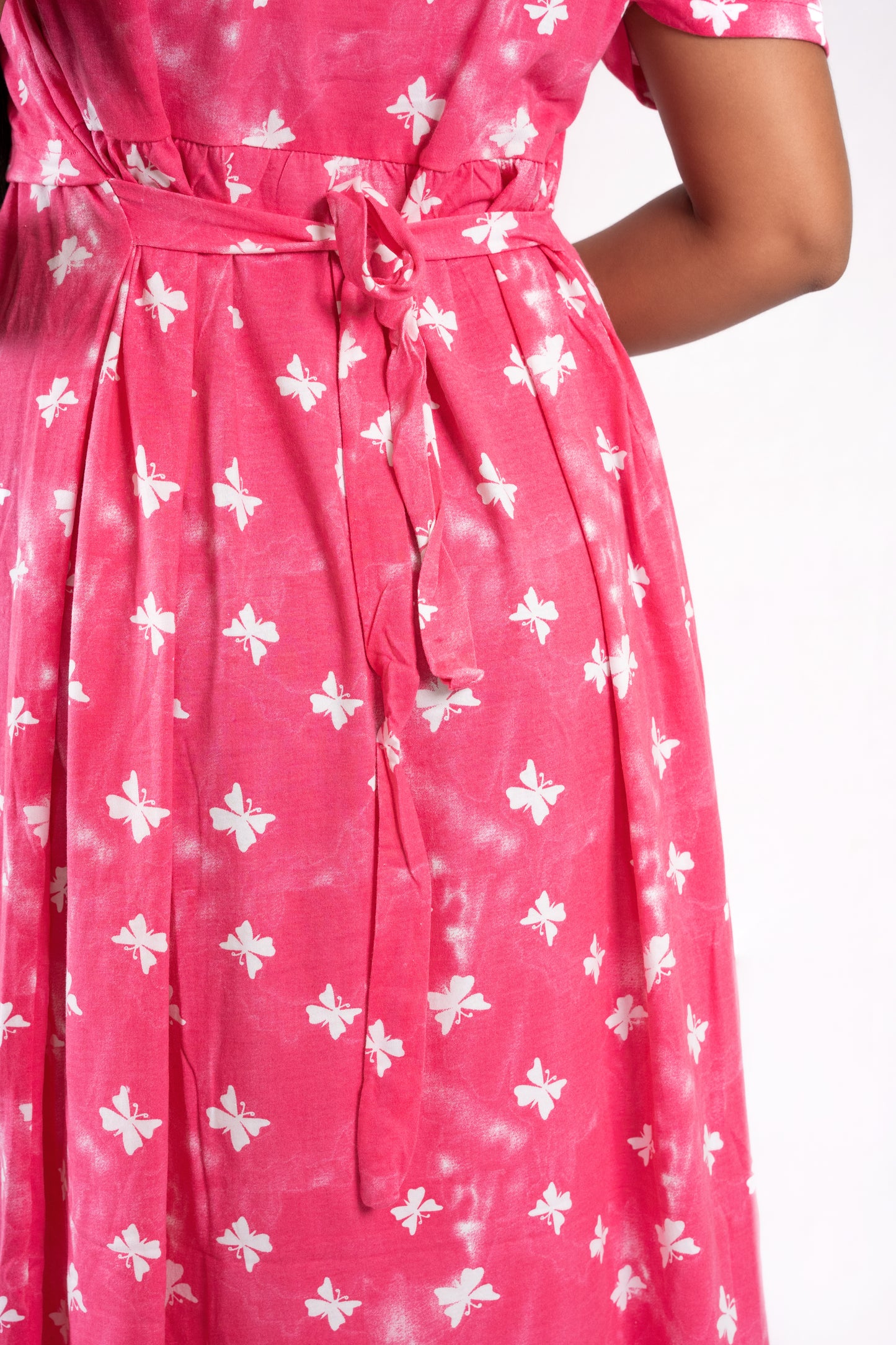 Zipless Feeding Maternity Butterfly Pink Gown - Puff sleeve 52 inches