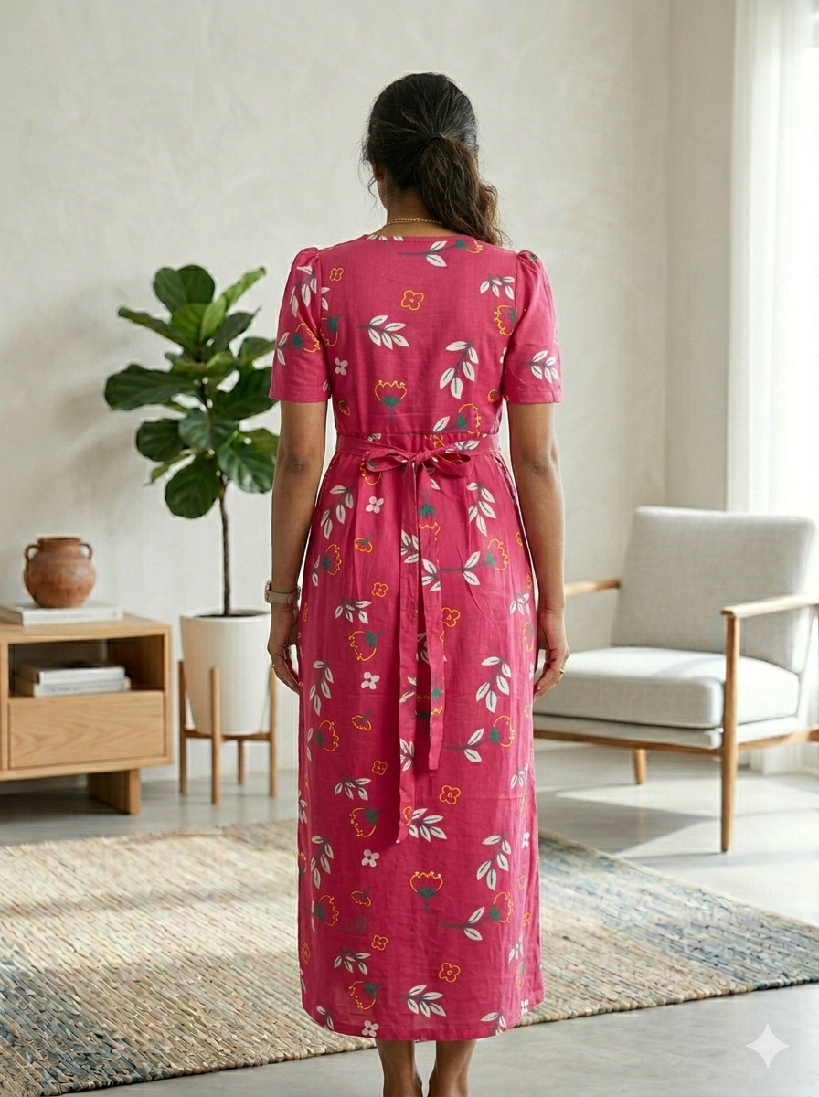 Capri Feeding Wear with Puff Sleeve fusia pink