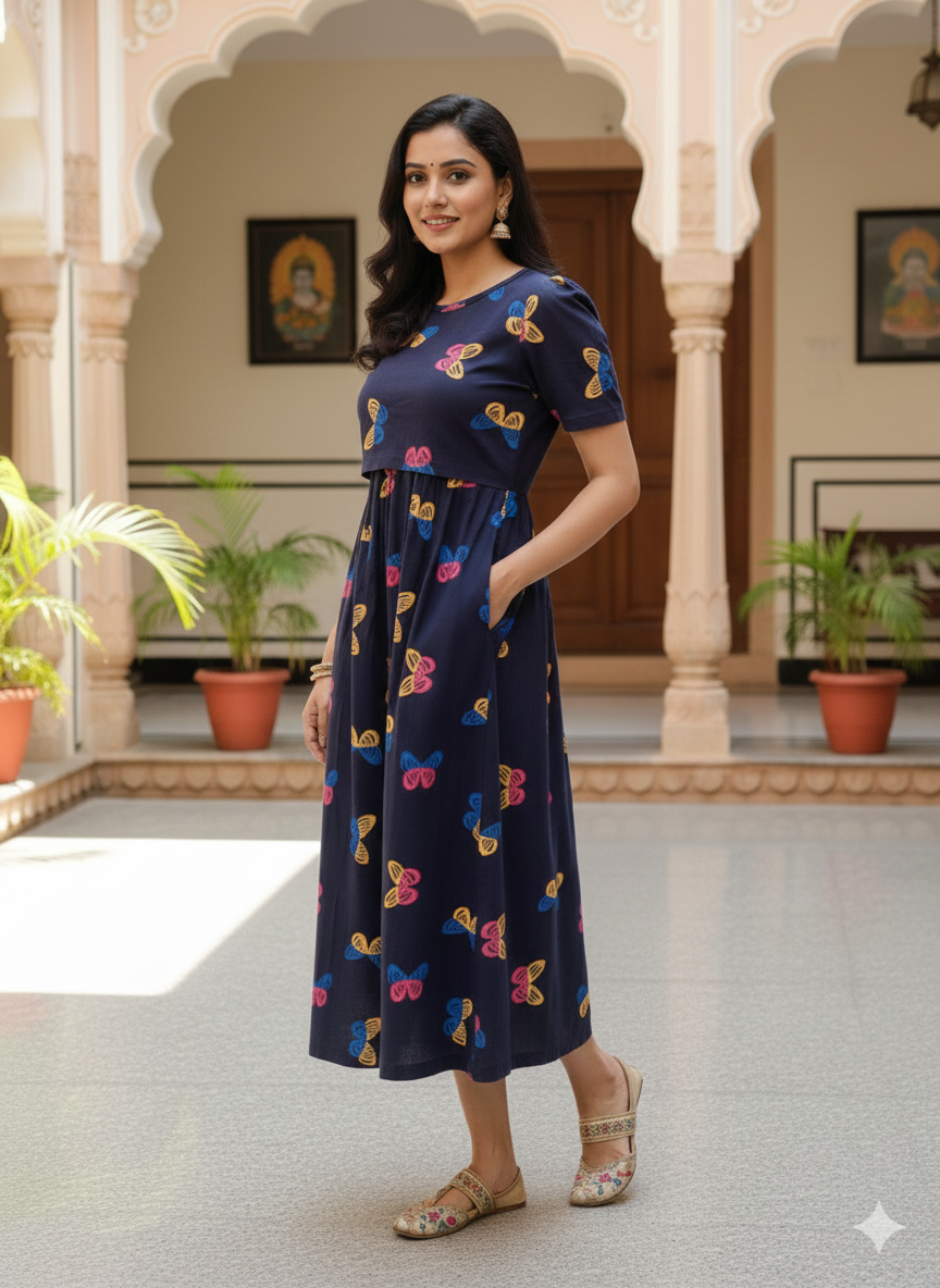Capri Feeding Wear with Puff Sleeve B Navy