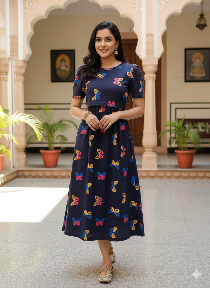 Capri Feeding Wear with Puff Sleeve B Navy