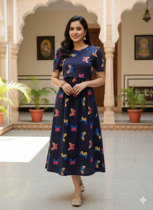 Capri Feeding Wear with Puff Sleeve B Navy