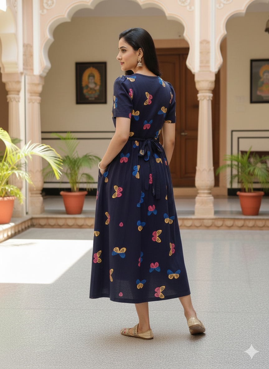 Capri Feeding Wear with Puff Sleeve B Navy