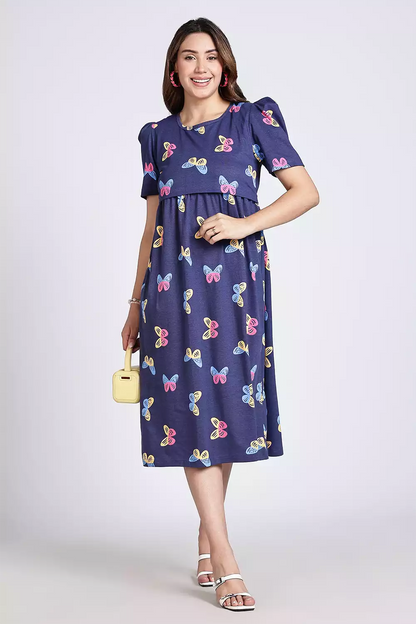 Capri Feeding Wear with Puff Sleeve Blue Navy