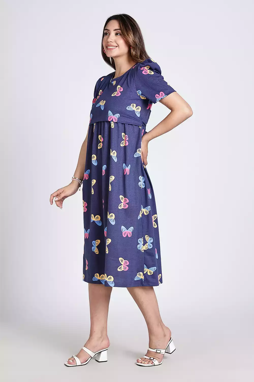 Capri Feeding Wear with Puff Sleeve Blue Navy