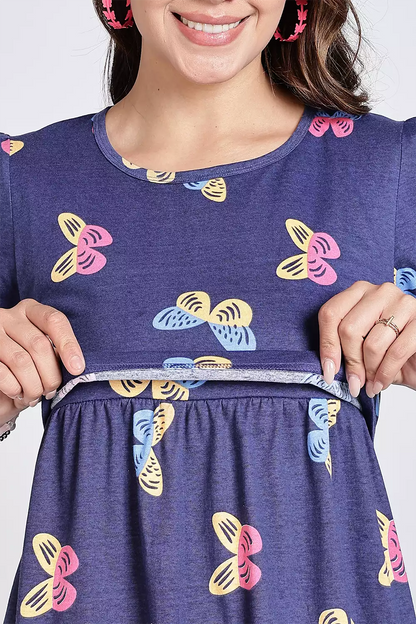 Capri Feeding Wear with Puff Sleeve Blue Navy