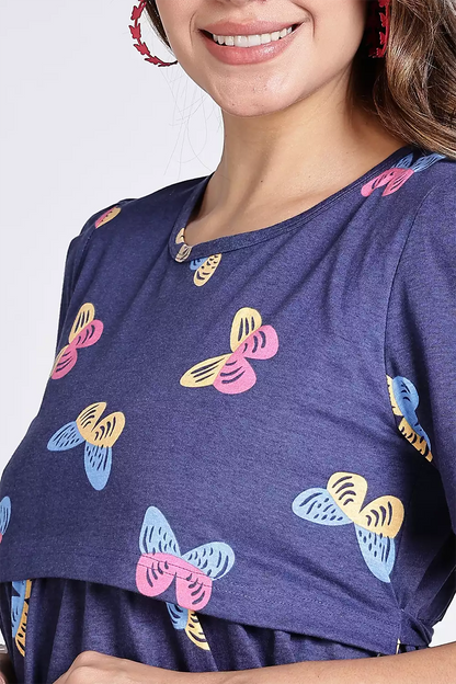 Capri Feeding Wear with Puff Sleeve Blue Navy