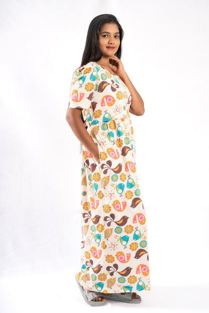 Zipless Feeding Maternity Gown- Puff sleeve 52 inches