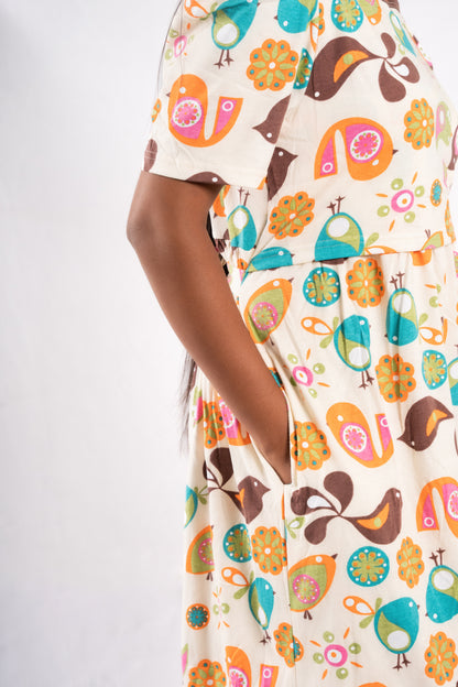 Zipless Feeding Maternity Gown- Puff sleeve 52 inches