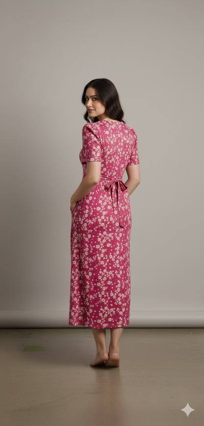 Zipless Feeding wear with puff 49 inches Baby pink white