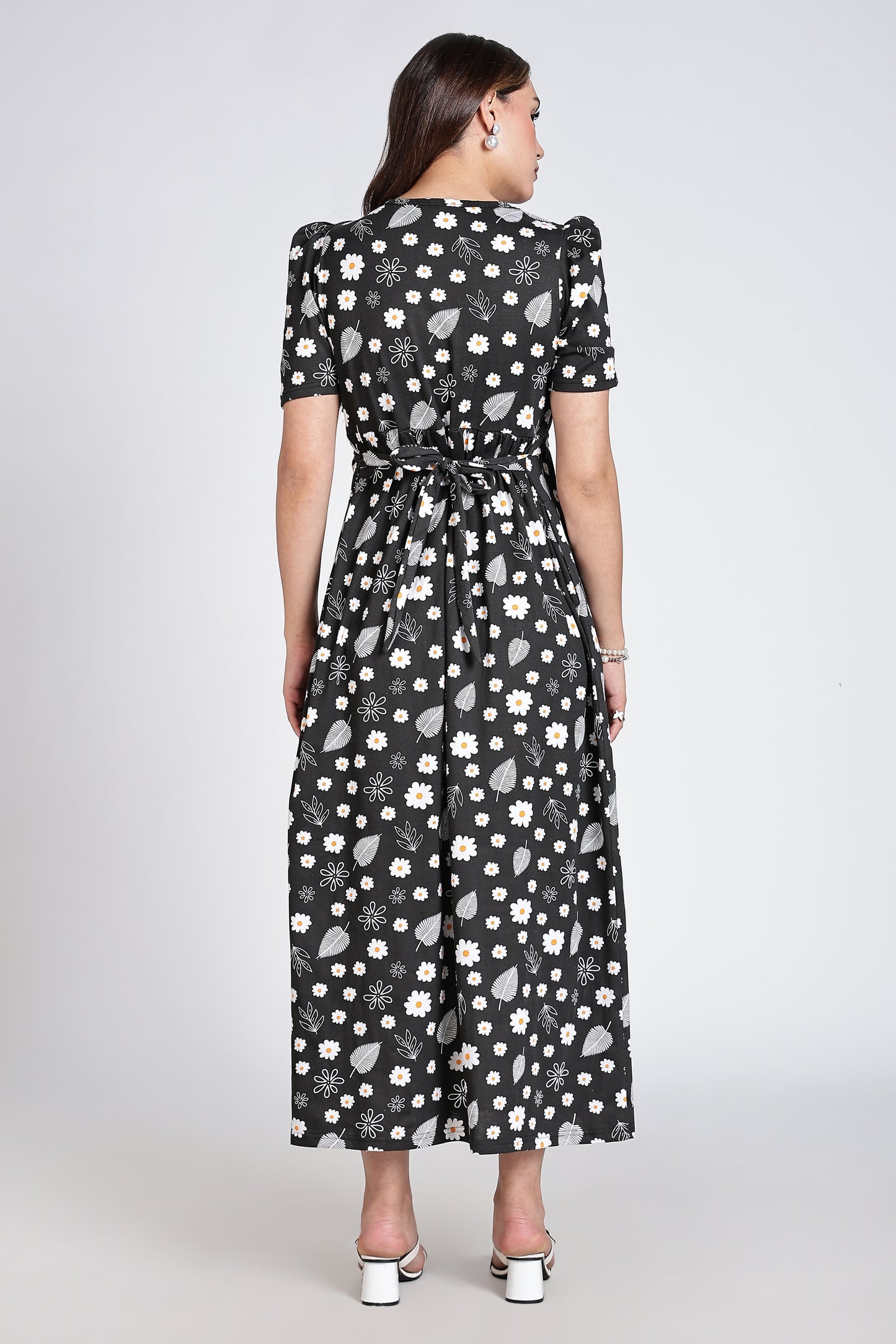 Zipless Feeding Maternity Gown- Puff sleeve 52 inches