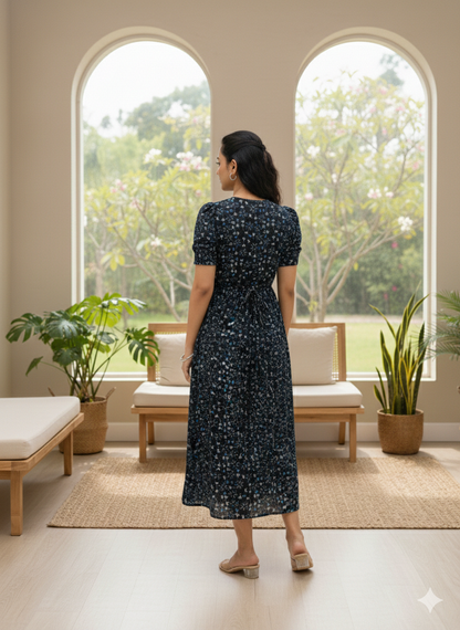 Capri Feeding Wear with Puff Sleeve Black Butterfly