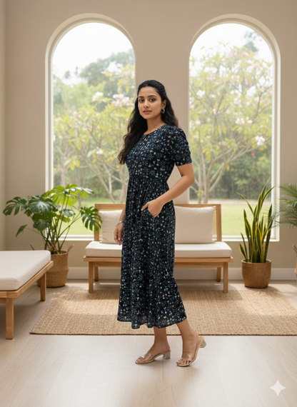 Capri Feeding Wear with Puff Sleeve Black Butterfly