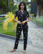 Pyjama Co-Ords Black Daisy