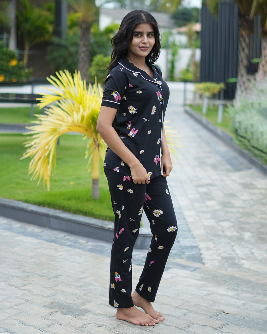 Pyjama Co-Ords Black Daisy