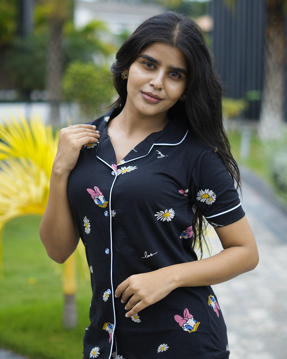 Pyjama Co-Ords Black Daisy