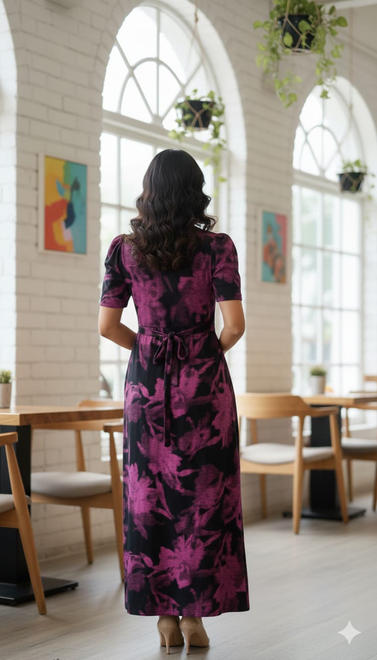 Zipless Feeding Maternity Gown Black Dyed - Puff sleeve 52 inches