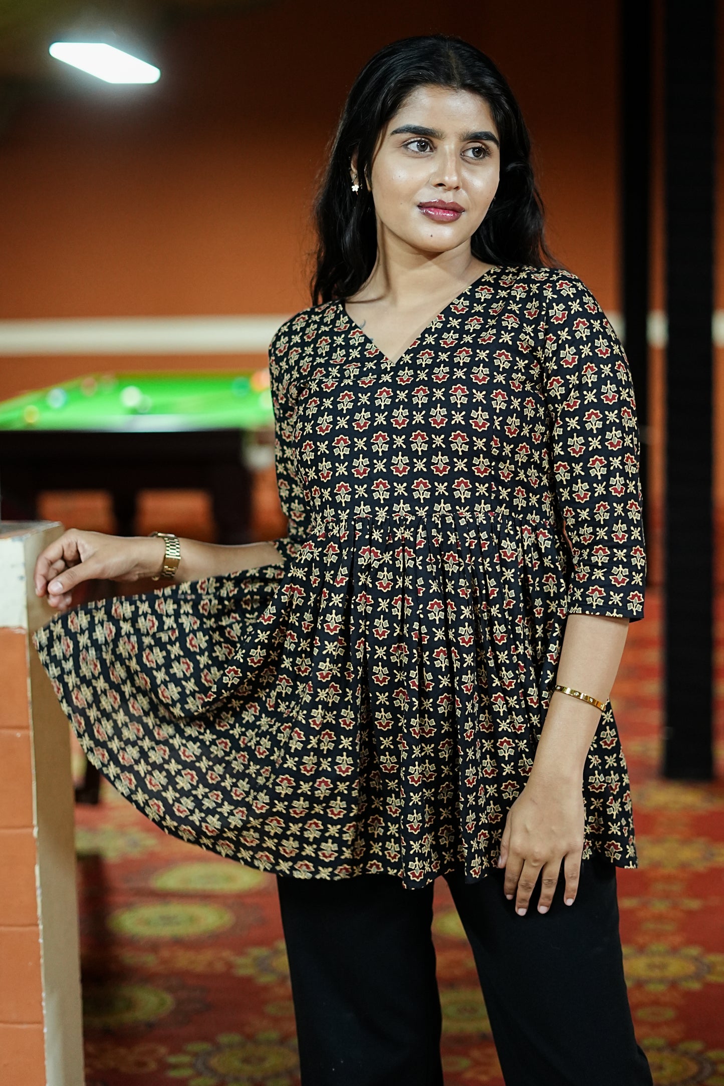Women's Black Petals Floral Printed Peplum Top