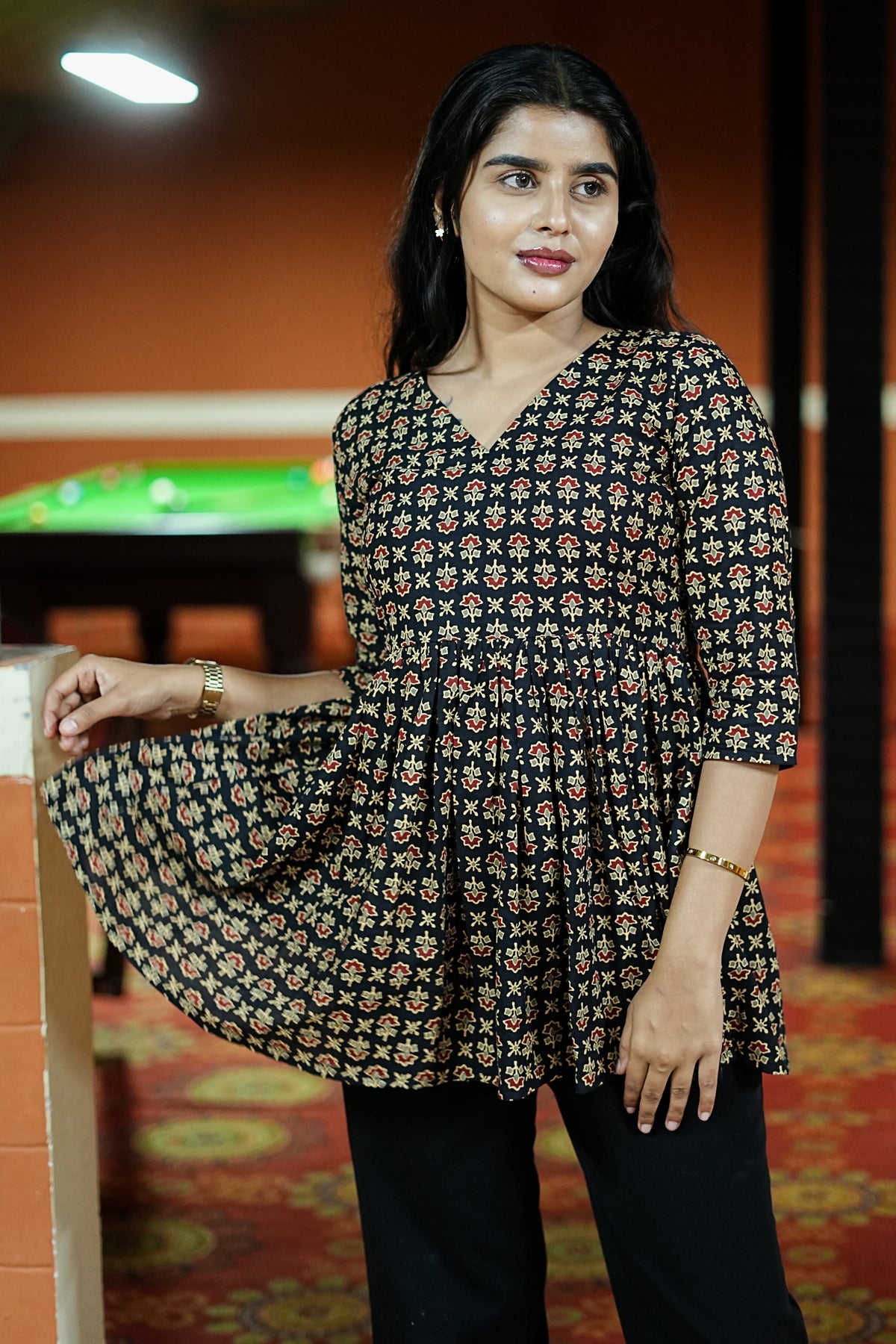 Women's Black Petals Floral Printed Peplum Top | I-001