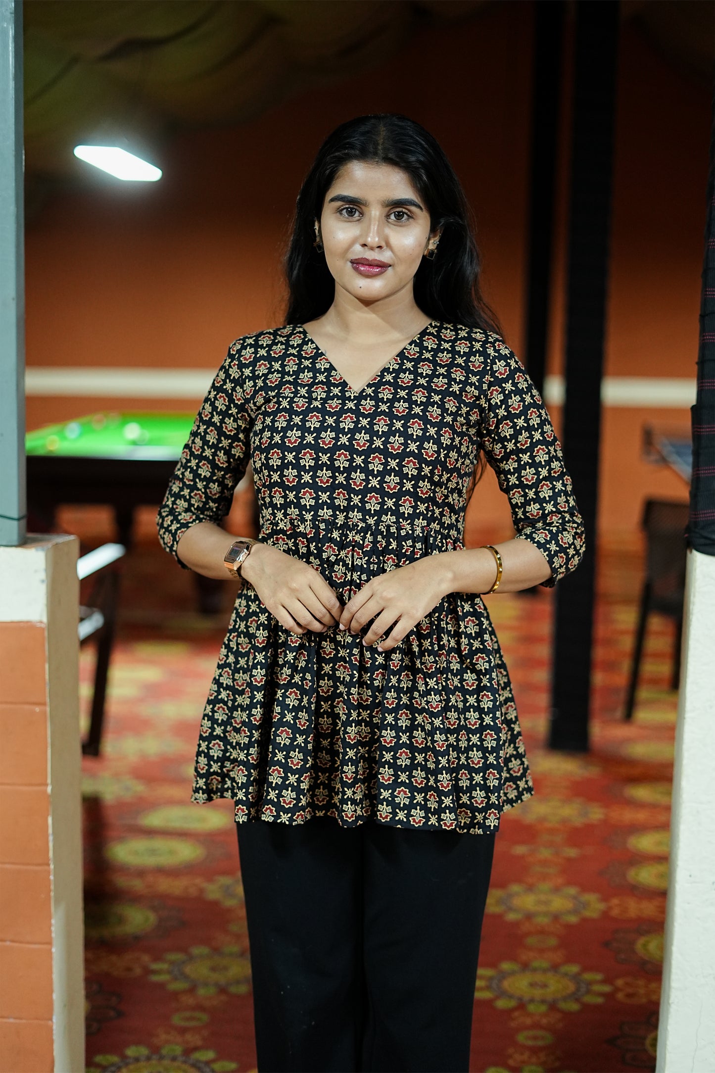 Women's Black Petals Floral Printed Peplum Top