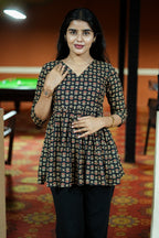 Women's Black Petals Floral Printed Peplum Top | I-001