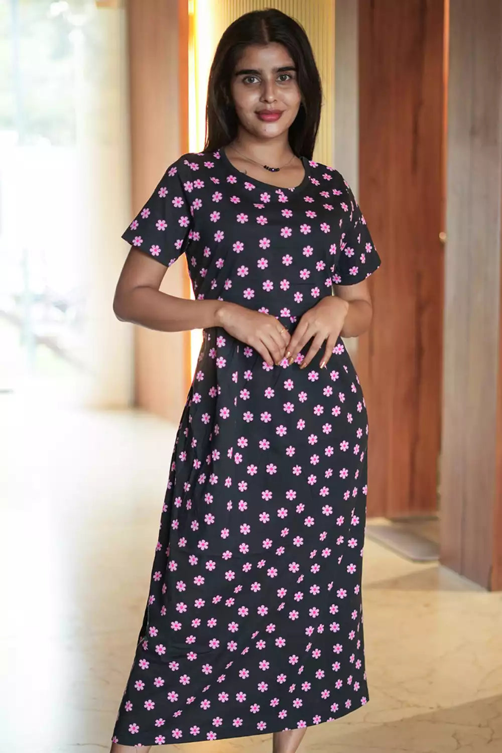 Zipless Feeding Maternity Wear without Puff Sleeve Black Pink