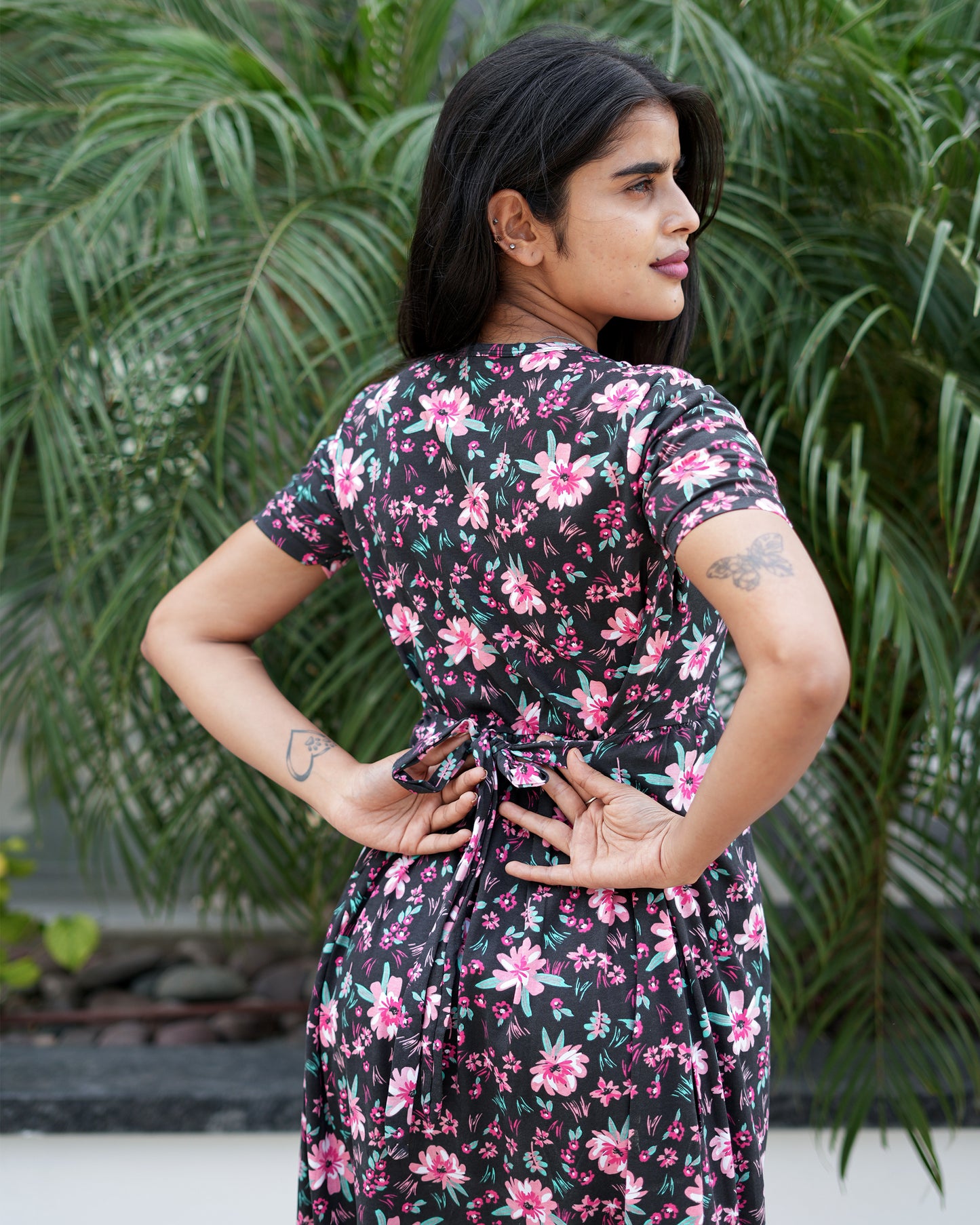 Women’s Printed White Yellow Floral &Black pink Floral Maxi Dress Combo