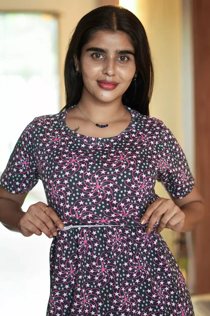 Zipless Feeding Maternity Wear without Puff Sleeve Black Star