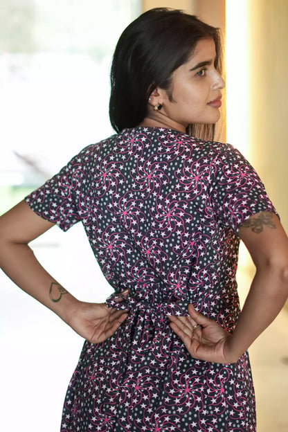 Zipless Feeding Maternity Wear without Puff Sleeve Black Star