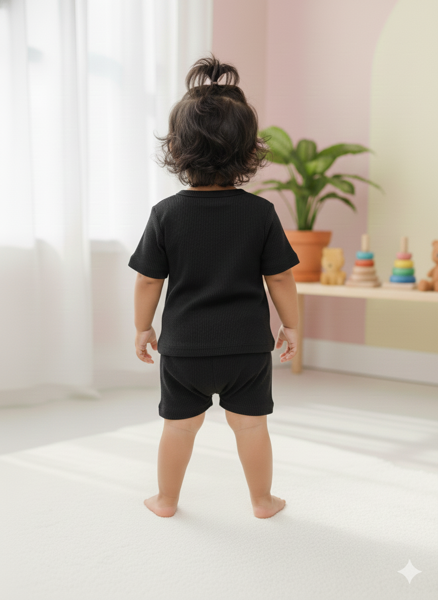 Black Plain Waffle cozy Baby Playtime Lounge Set