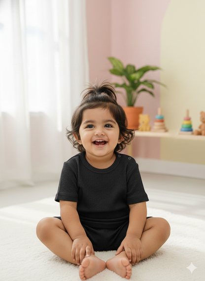 Black Plain Waffle cozy Baby Playtime Lounge Set