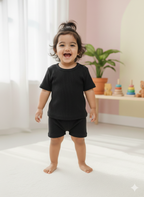 Black Plain Waffle cozy Baby Playtime Lounge Set