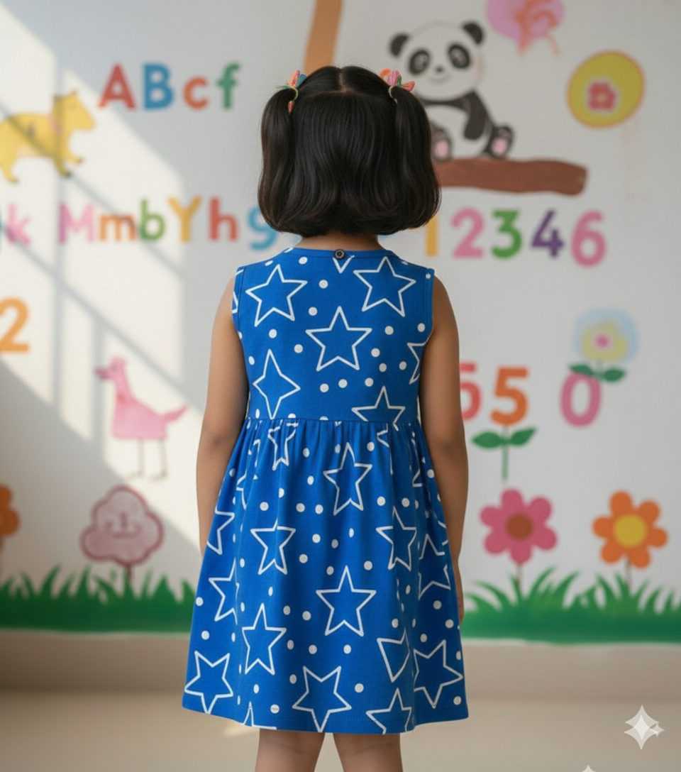 Girls Cute Printed Frocks Combo of 3 Butterfly Pink Red Wave Blue Star