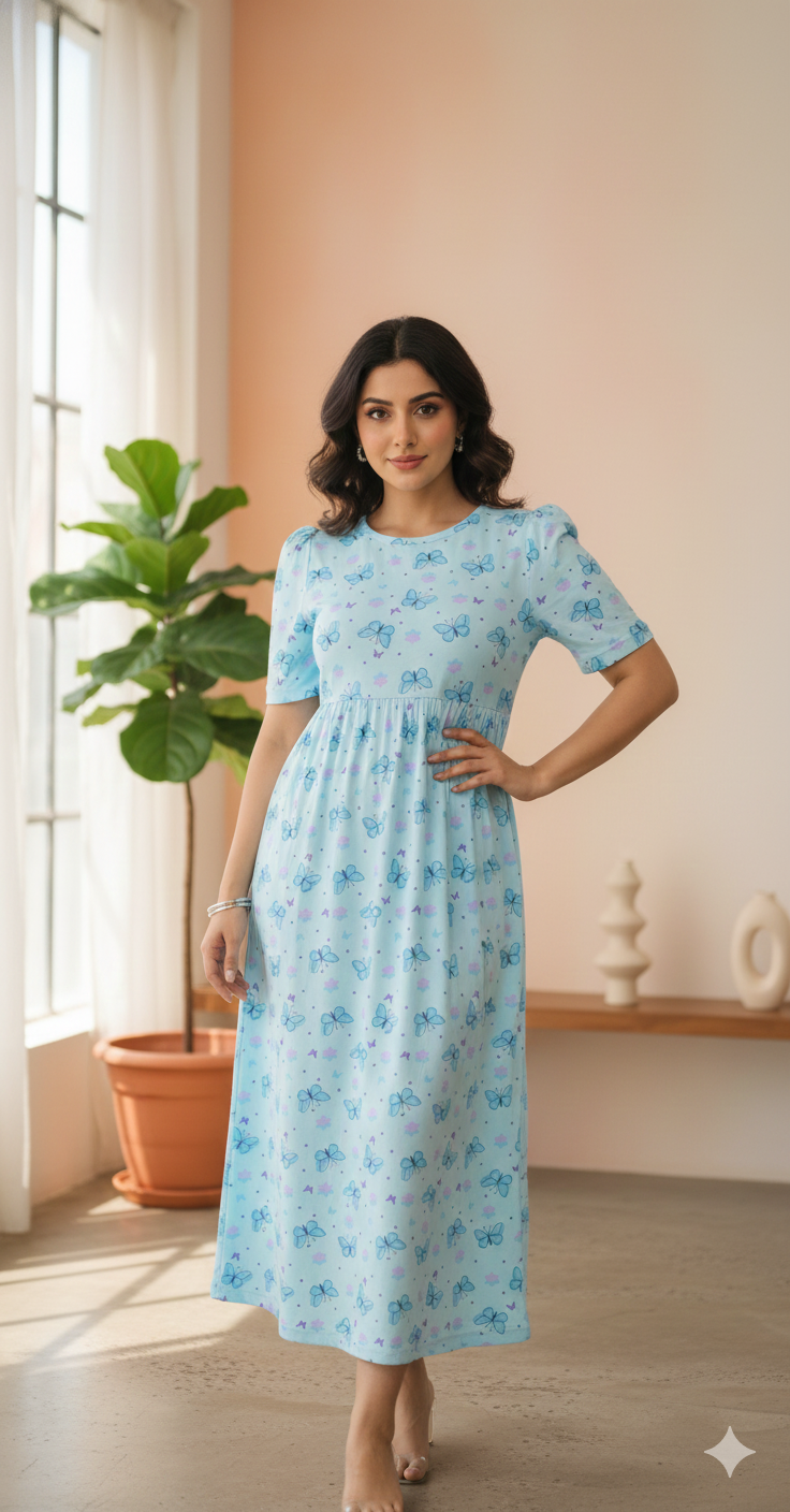 Blue Butterfly & Navy Bird Printed Maxi Dress Combo for Women