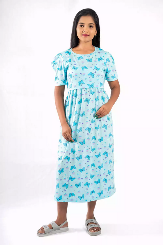 Capri Feeding Wear with Puff Sleeve Blue Butterfly