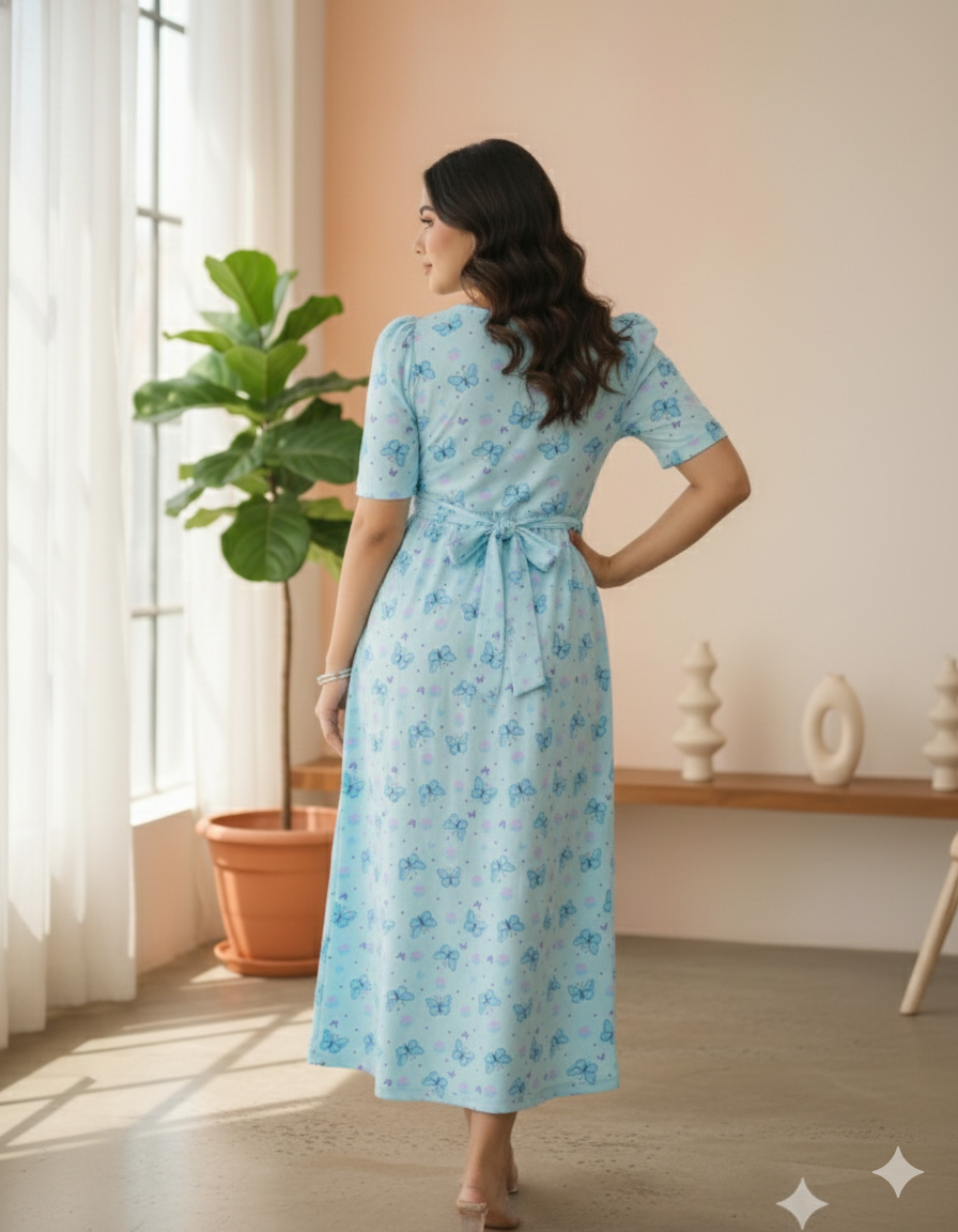 Blue Butterfly & Navy Bird Printed Maxi Dress Combo for Women