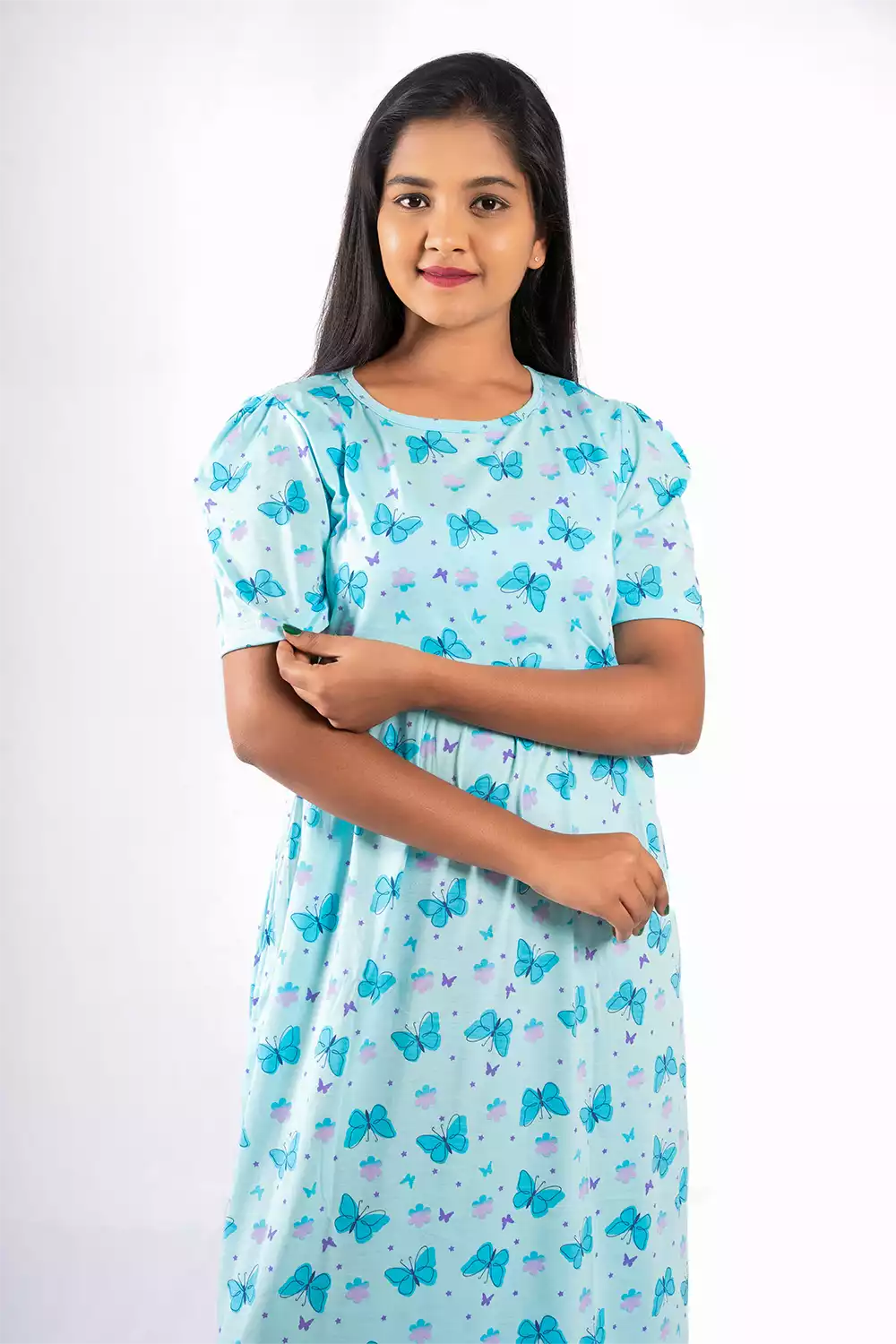 Capri Feeding Wear with Puff Sleeve Blue Butterfly