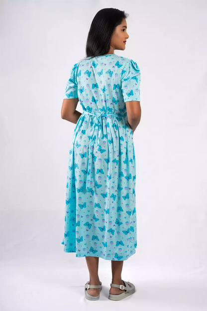 Capri Feeding Wear with Puff Sleeve Blue Butterfly