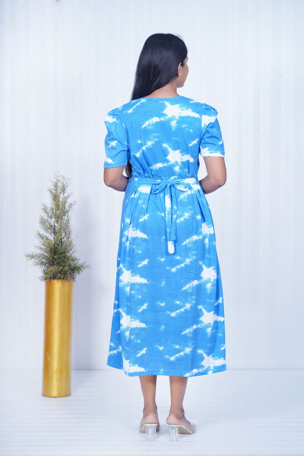 Capri Feeding Wear with Puff Sleeve Blue Dyed