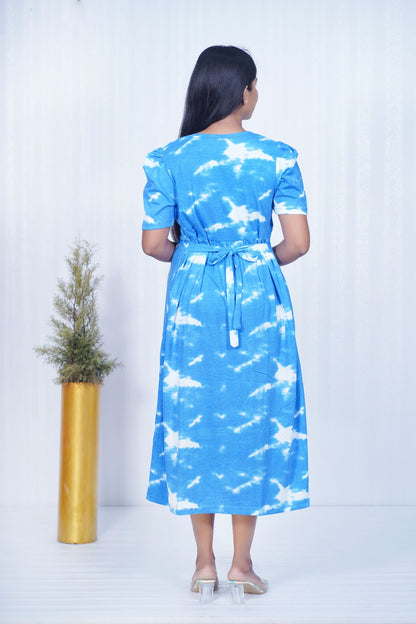 Capri Feeding Wear with Puff Sleeve Blue Dyed