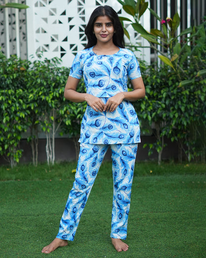 Zipless feeding maternity Co-Ords Blue Feather