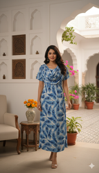 Zipless Maternity Wear Feeding with Shawl Blue Feather