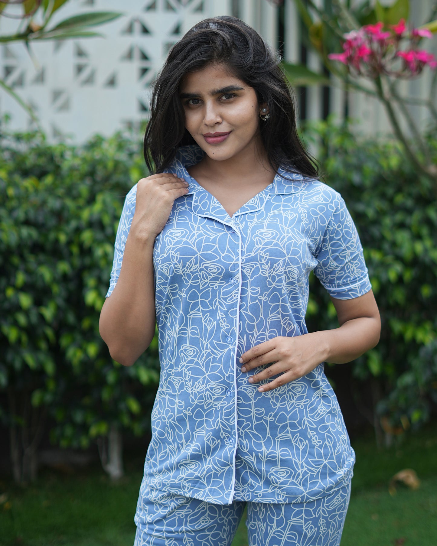 Classic line art printed pyjama set