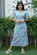Zipless Feeding Maternity Wear with Puff Sleeve Blue Rose